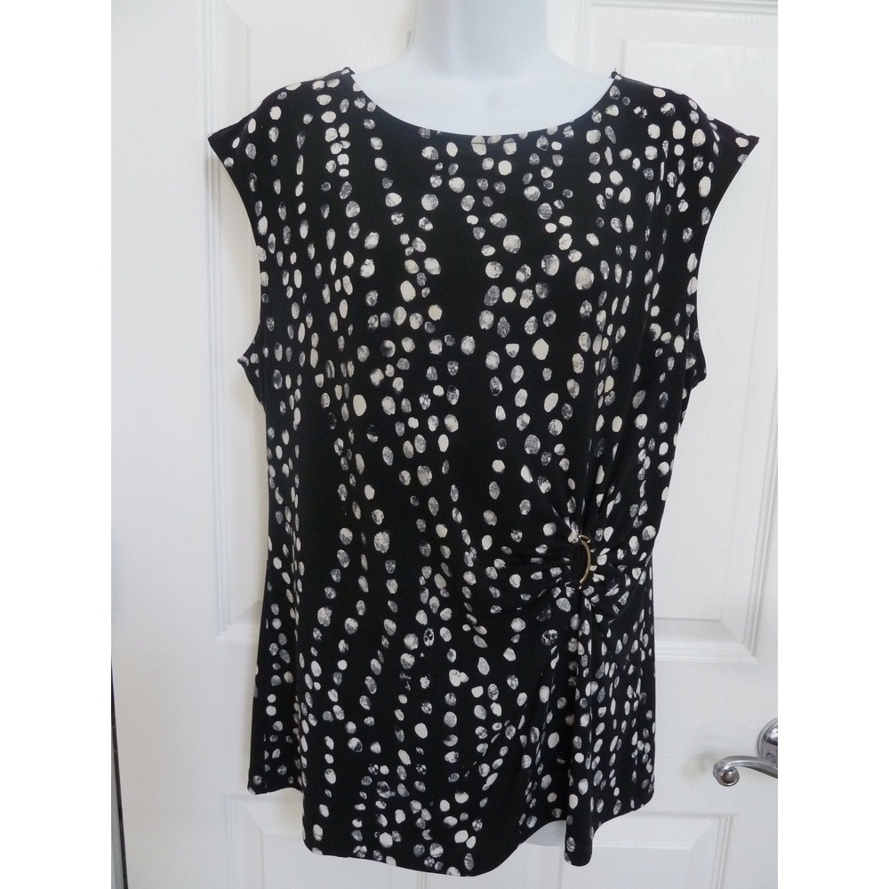 Ivanka Trump Womens Medium Sleeveless Career Office Blouse Shirred Waist Dotted